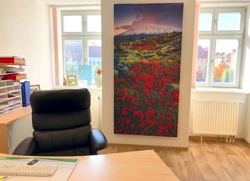 Ein gemütliches Büro in einer diabetologischen Praxis mit einem beeindruckenden Landschaftsbild. | © Name